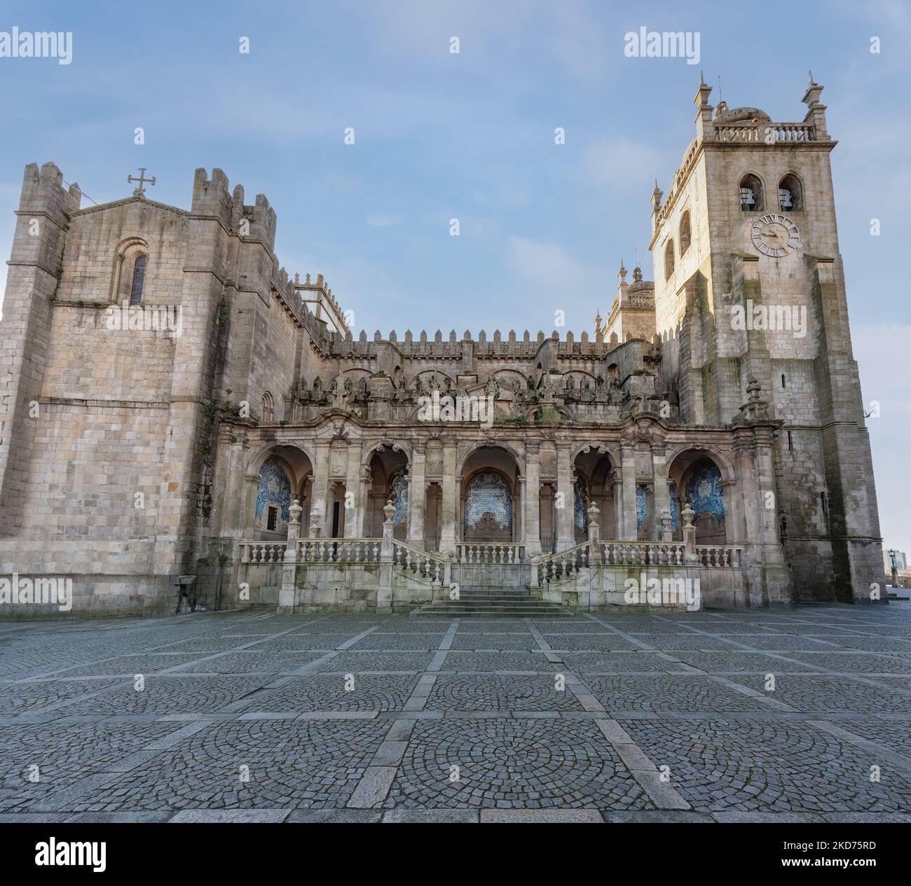Side view of Porto Cathedral with Baroque Loggia - Porto, Portugal Stock Photo