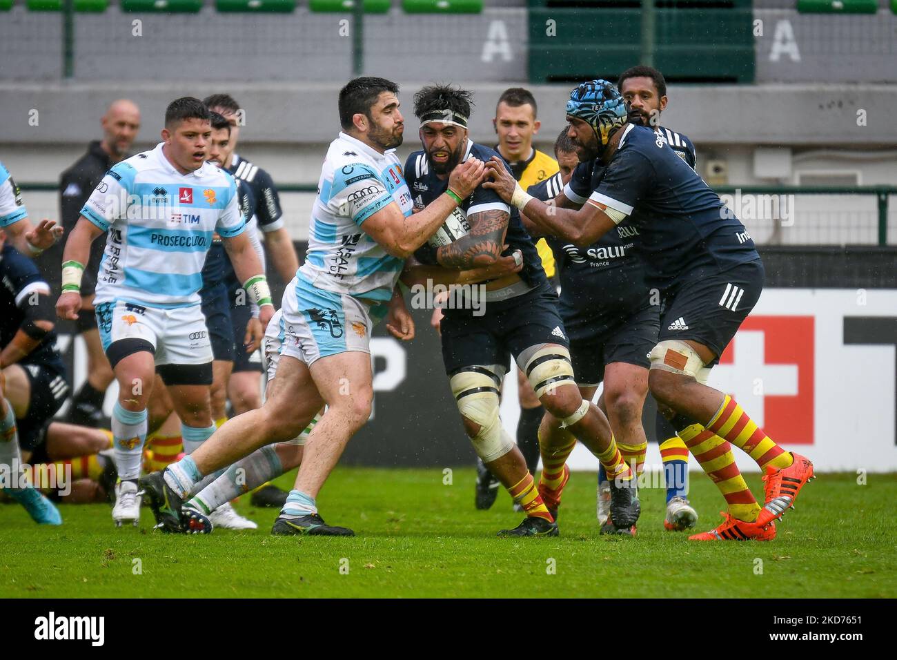 Action during the Rugby Challenge Cup Benetton Rugby vs Usa Perpignan on April 09, 2022 at the Monigo Stadium in Treviso, Italy (Photo by Ettore Griffoni/LiveMedia/NurPhoto) Stock Photo