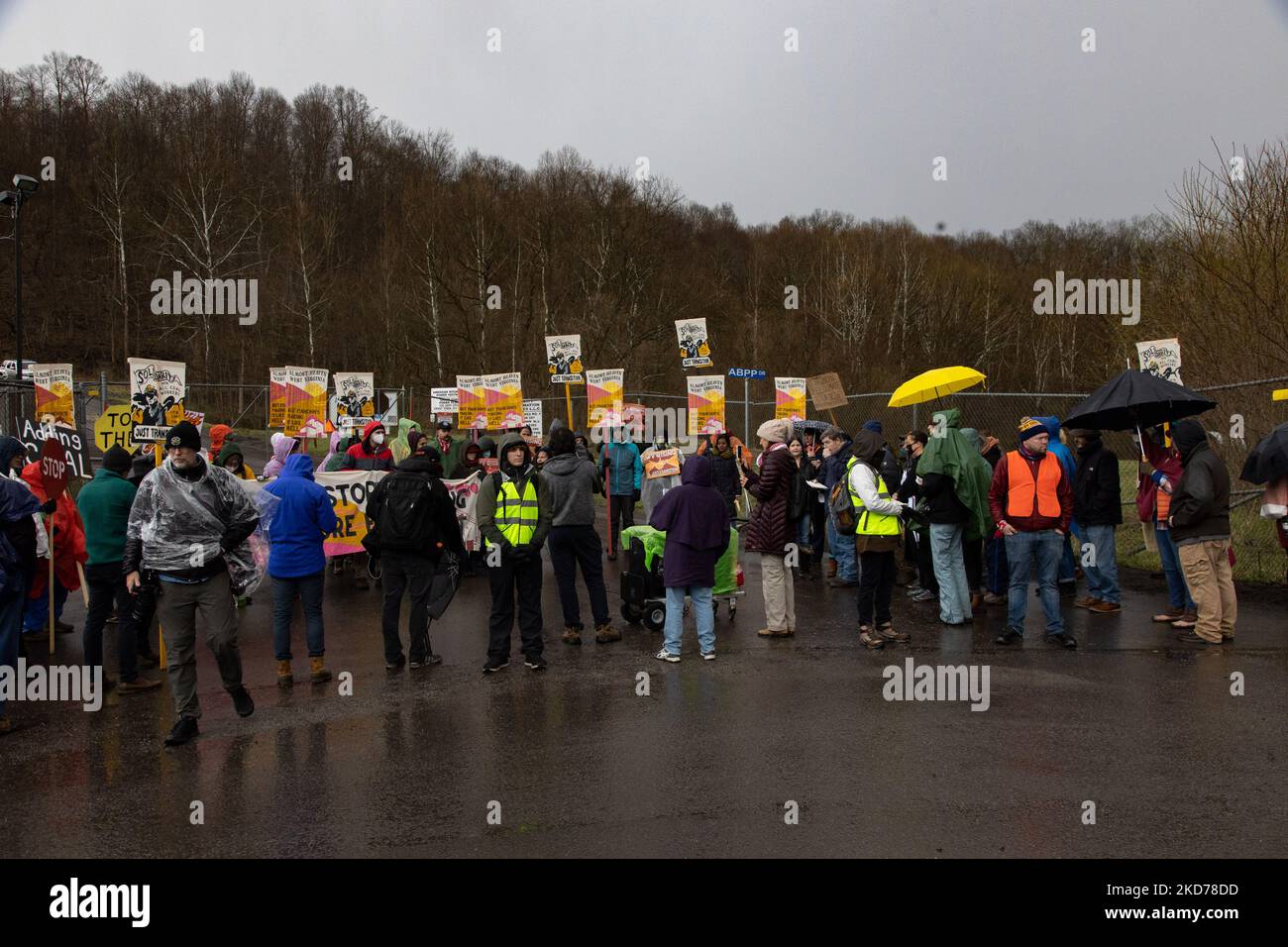 Climate activists gather to block the entrance to the Grant Town Power