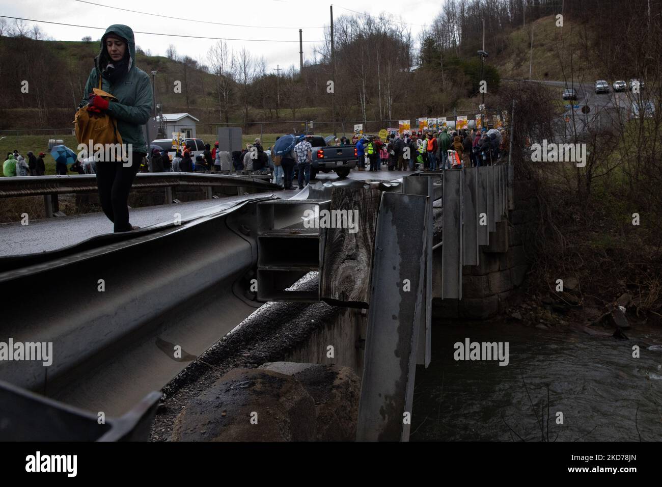 Climate activists gather to block the entrance to the Grant Town Power