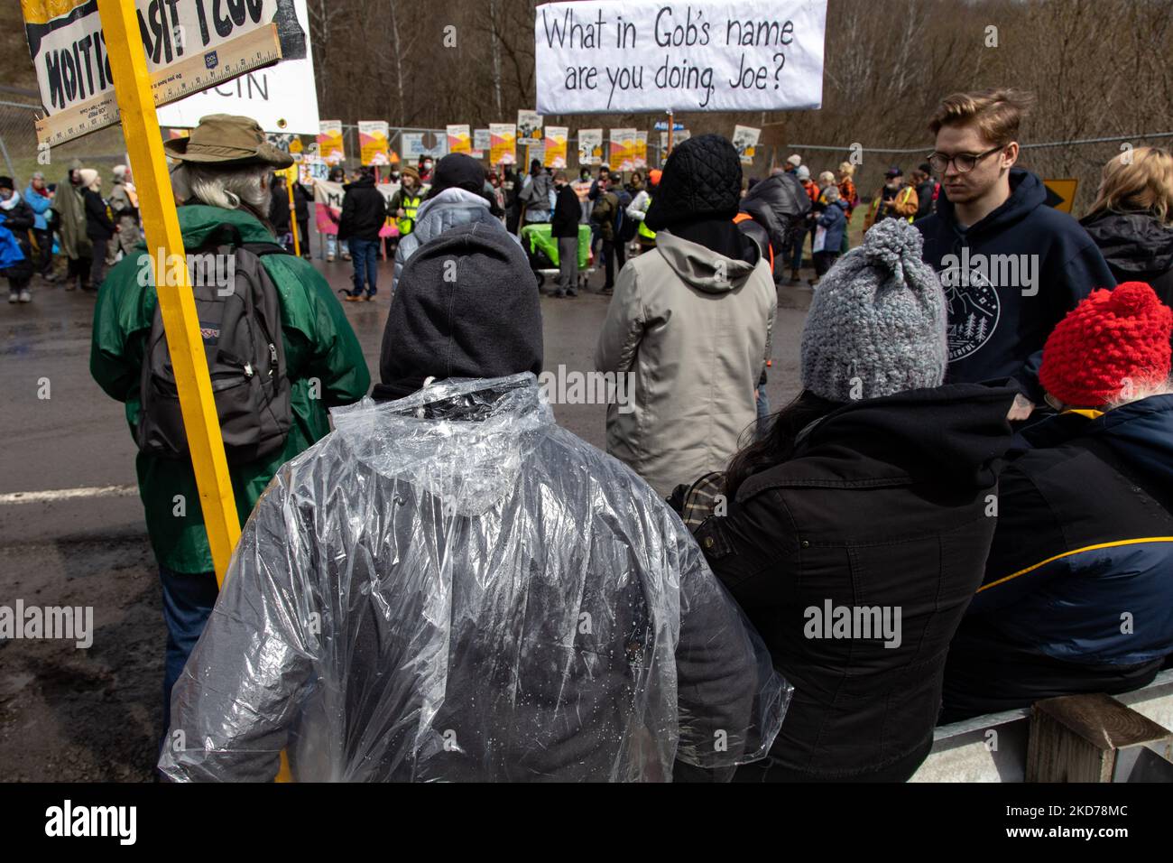 Climate activists gather to block the entrance to the Grant Town Power