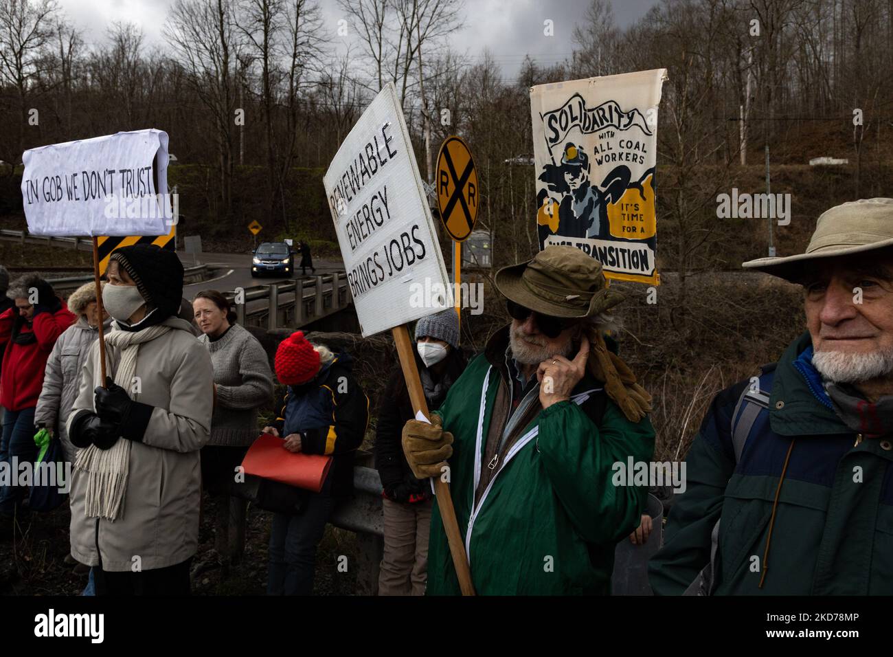 Climate activists gather to block the entrance to the Grant Town Power