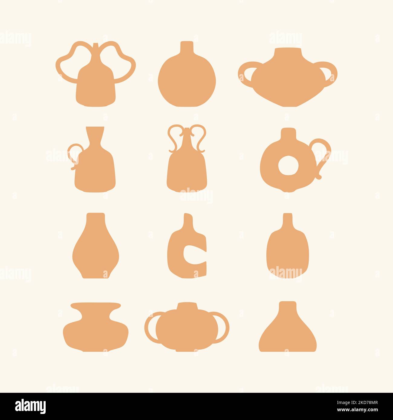Various ceramic beige vases, different editable shapes. Stock Vector