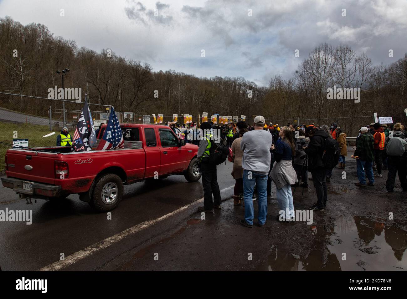 Climate activists gather to block the entrance to the Grant Town Power