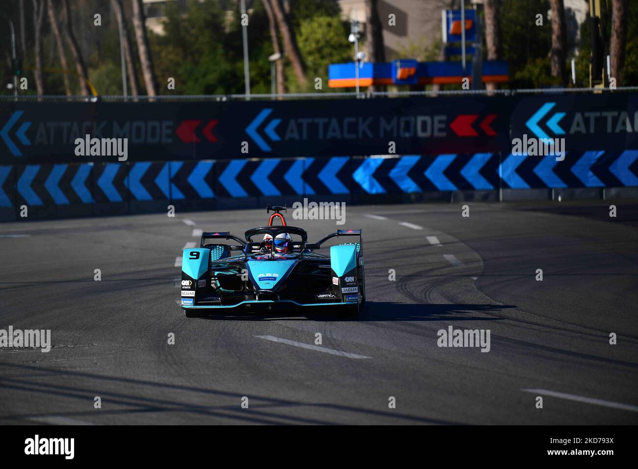 Mitch Evans of Jaguar tcs Racing drive his single seater during qualifying of Day 2 of Rome E-Prix, 5th round of Formula E World Championship in city circuit of Rome, EUR neighborhood Rome, 10 April 2022 (Photo by Andrea Diodato/NurPhoto) Stock Photo