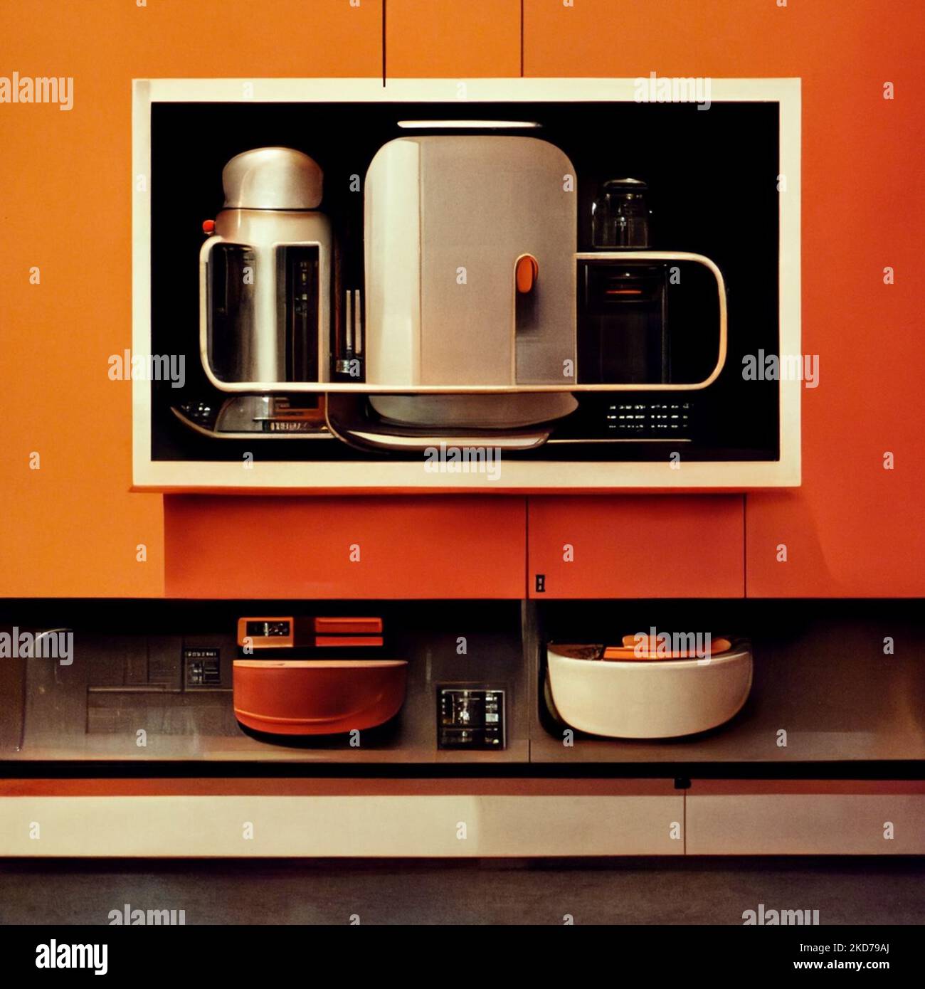 A new kitchen set furniture with a brown background Stock Photo - Alamy