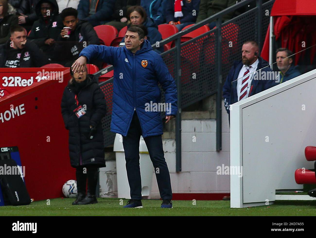Hull City Manager Shota Arveladze during the Sky Bet Championship match between Middlesbrough and Hull City at the Riverside Stadium, Middlesbrough on Saturday 9th April 2022. (Photo by Michael Driver/MI News/NurPhoto) Stock Photo