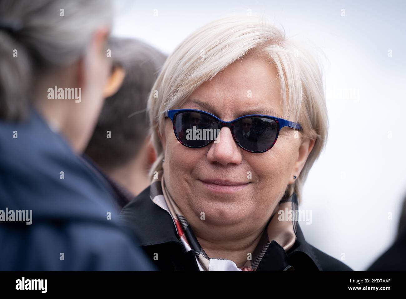 President of the Constitutional Tribunal Julia Przylebska during the ceremonies commemorating the 12th anniversary of the presidential plane crash near Smolensk, at Powazki Military Cemetery in Warsaw, Poland on April 10, 2022. (Photo by Mateusz Wlodarczyk/NurPhoto) Stock Photo