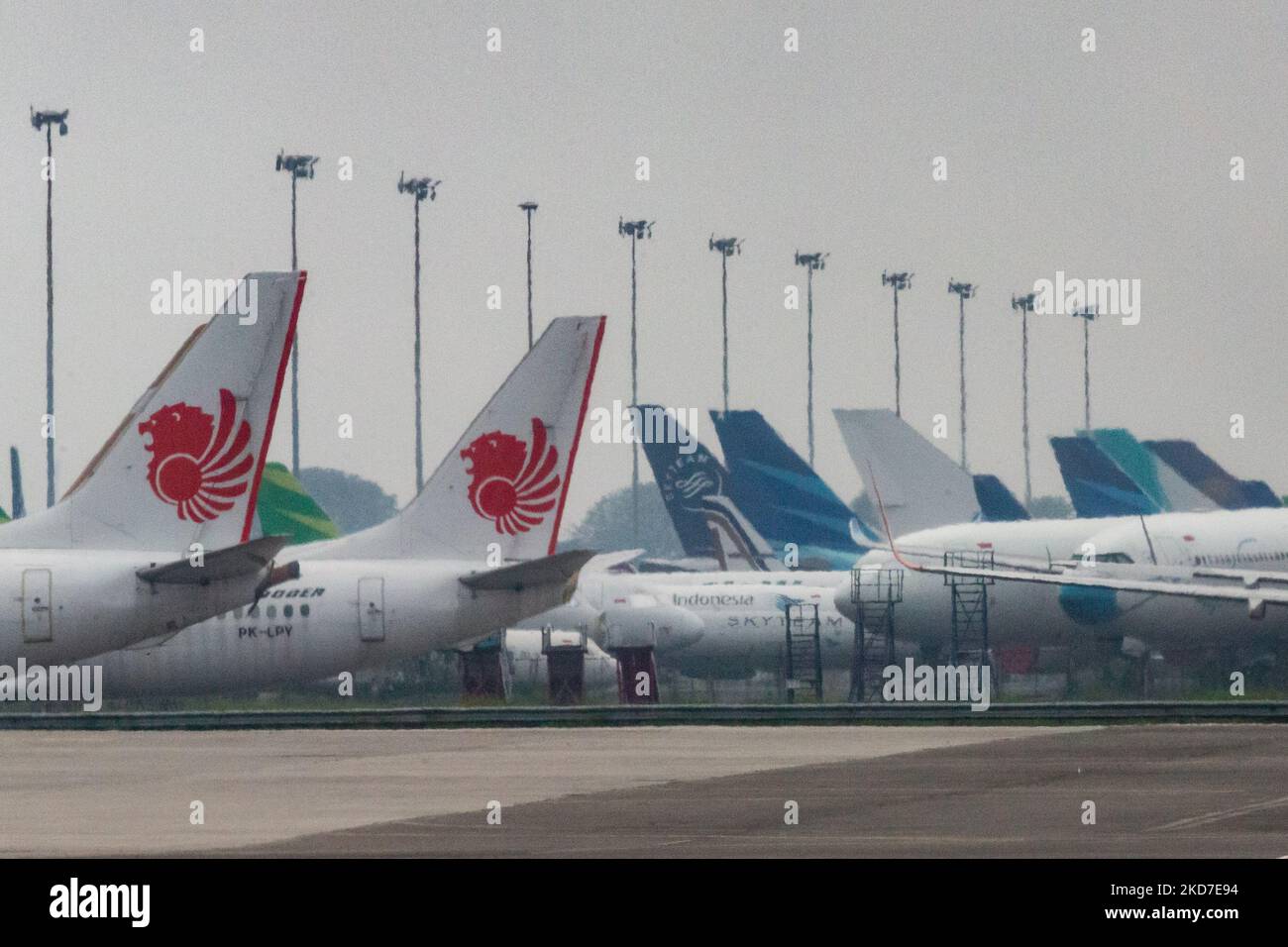 Airplane of Lion Air and Garuda Indonesia on the apron of Soekarno