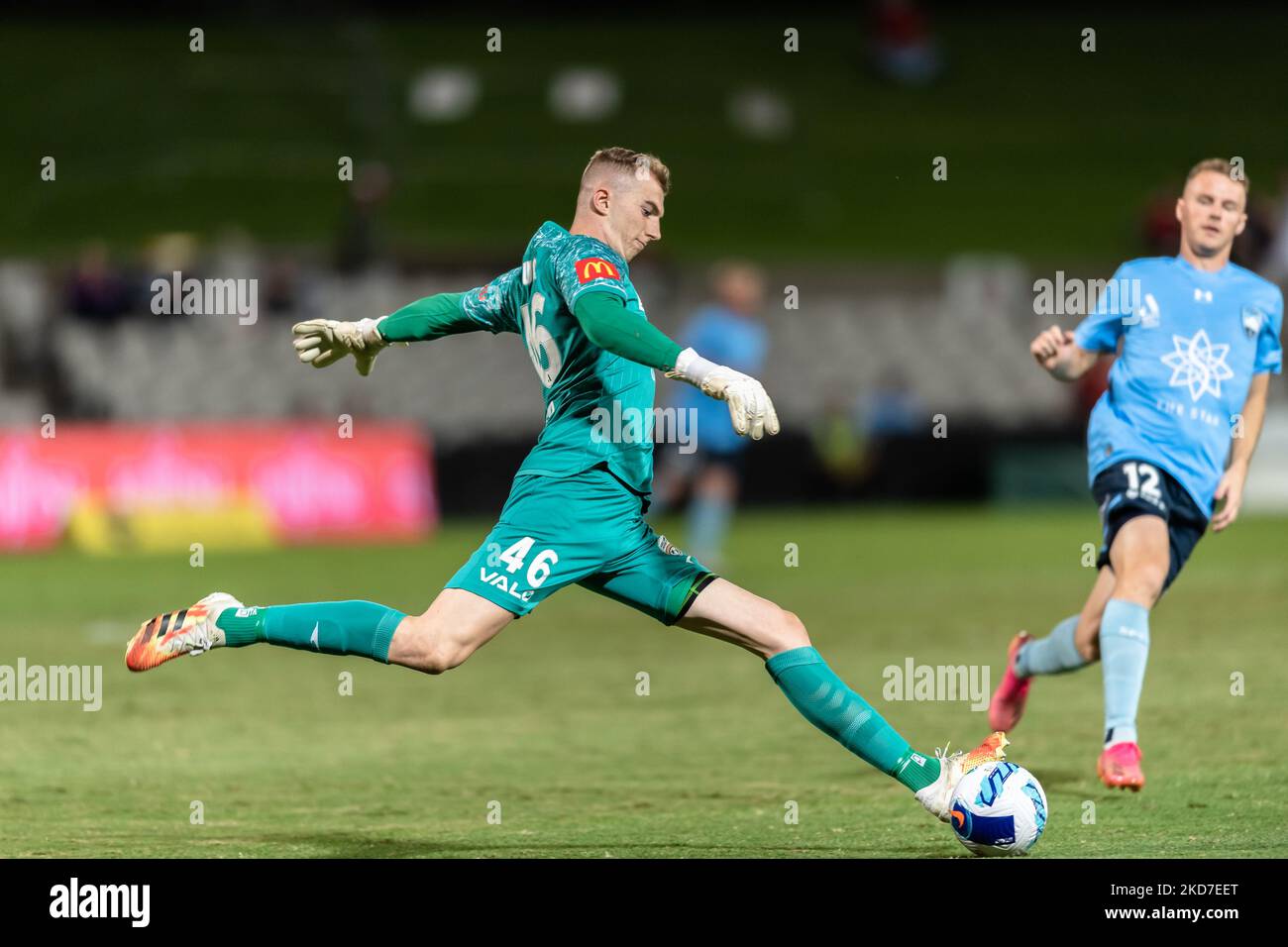 Joe Gauci (Gk) of Adelaide United F.C. in action during the A-League match between Sydney FC and Adelaide United FC at Netstrata Jubilee Stadium, on April 12, 2022, in Sydney, Australia.(Photo by Izhar Ahmed Khan/NurPhoto) Stock Photo
