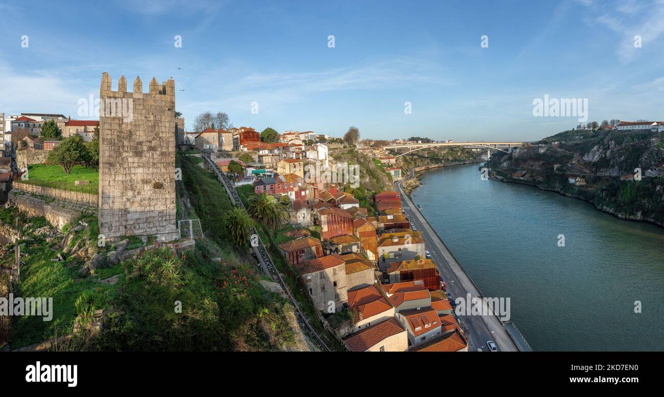Douro River with Infante Bridge and Fernandine Walls panoramic view - Porto, Portugal Stock Photo