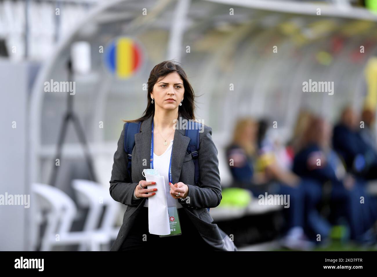 Emma Elena Barsan, Women's Football Development Manager at Romanian Football Federation in action during the FIFA Women's World Cup 2023 Qualifier group G match between Romania and Switzerland at Stadionul National de Rugby Arcul de Triumf on April 08, 2022 in Bucharest, Romania. (Photo by Alex Nicodim/NurPhoto) Stock Photo