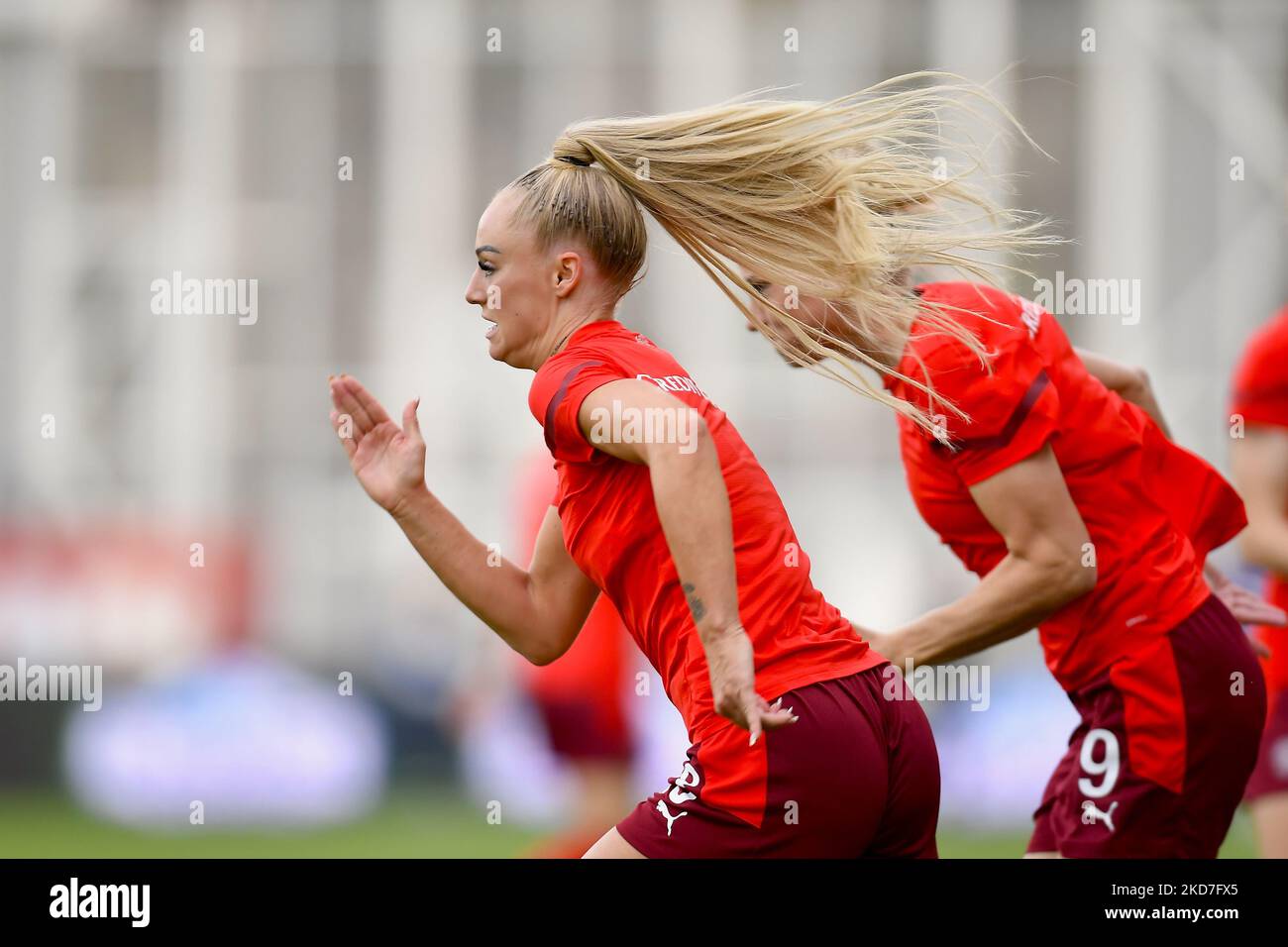 Alisha Lehmann in action during the FIFA Women's World Cup 2023 Qualifier group G match between Romania and Switzerland at Stadionul National de Rugby Arcul de Triumf on April 08, 2022 in Bucharest, Romania. (Photo by Alex Nicodim/NurPhoto) Stock Photo