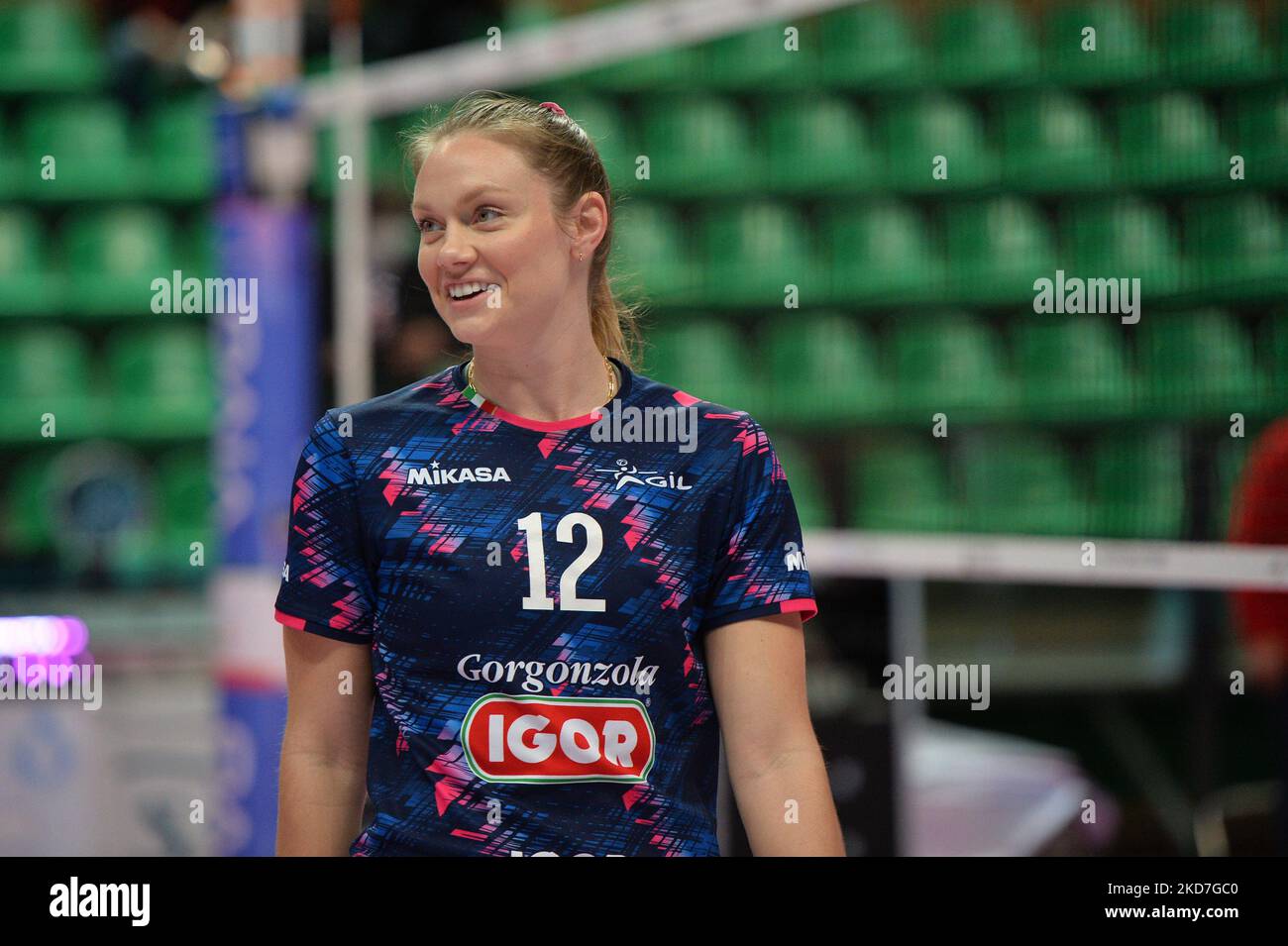 Micha Hancock of Igor Gorgonzola Novara during the Playoff Volleyball Serie A1 Women match between Bosca S.Bernardo Cuneo and Igor Gorgonzola Novara on April 12 2022 at the Pala Ubi Banca in Cuneo, Italy (Photo by Alberto Gandolfo/NurPhoto) Stock Photo