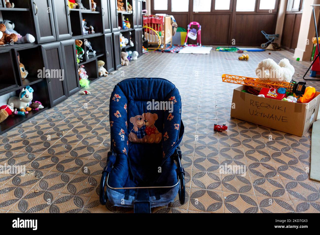 A play room ready for displaced children in a house temporarily transferred into a shelter for women with children run by Greek-Catholich Church in Nadyby, near Lviv, Ukraine on April 12, 2022. Since the Russian Federation invaded Ukraine, the conflict forced over 10 million people to flee their homes, both internally and externally. Many of the families in the centre come from the east of Ukraine. (Photo by Dominika Zarzycka/NurPhoto) Stock Photo