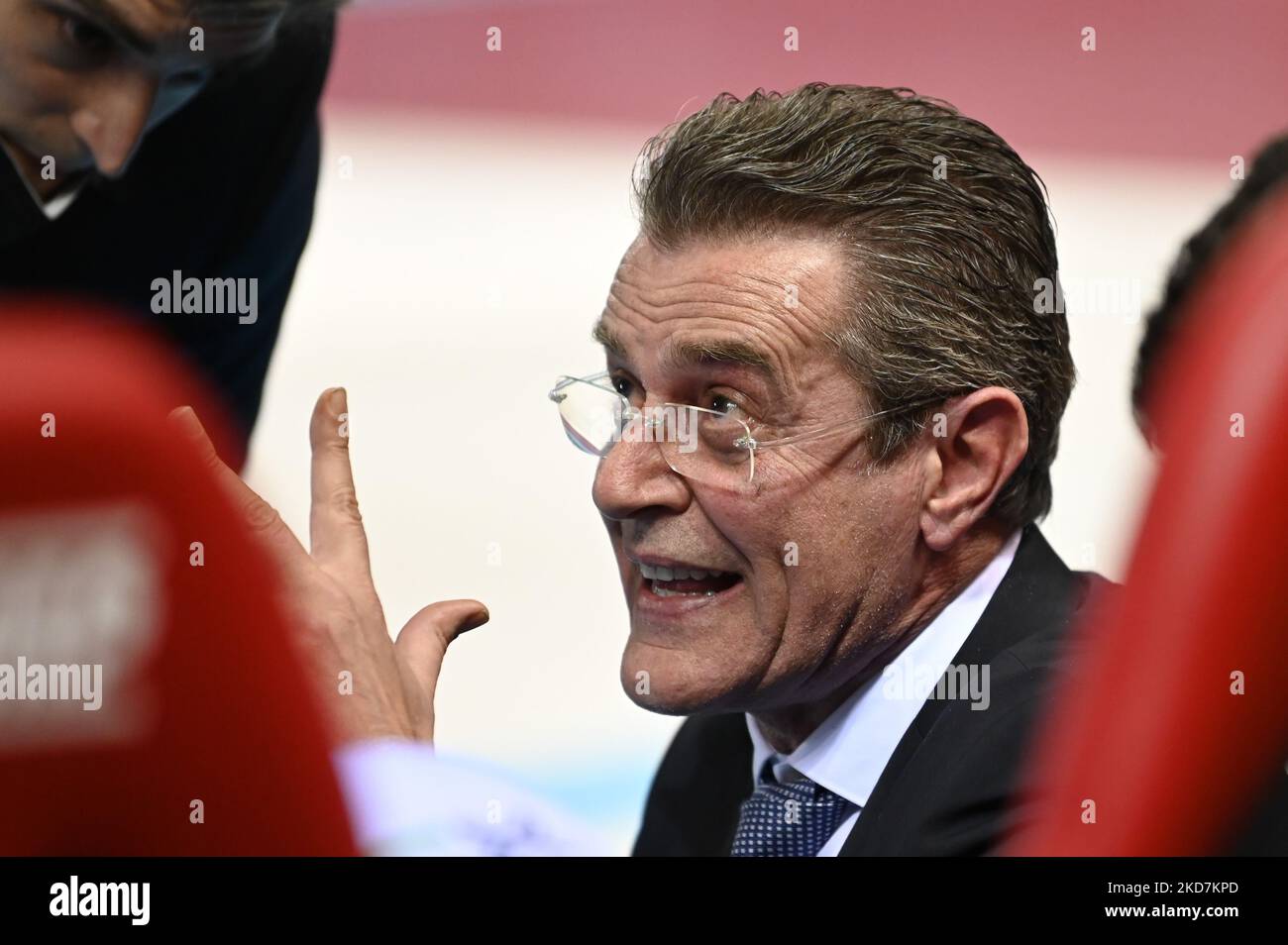 Angelo Lorenzetti (Coach of Itas Trentino) during the Volleyball Italian Serie A Men Superleague Championship Play Off - Cucine Lube Civitanova vs Itas Trentino on April 14, 2022 at the Eurosuole Forum in Civitanova Marche, Italy (Photo by Roberto Bartomeoli/LiveMedia/NurPhoto) Stock Photo