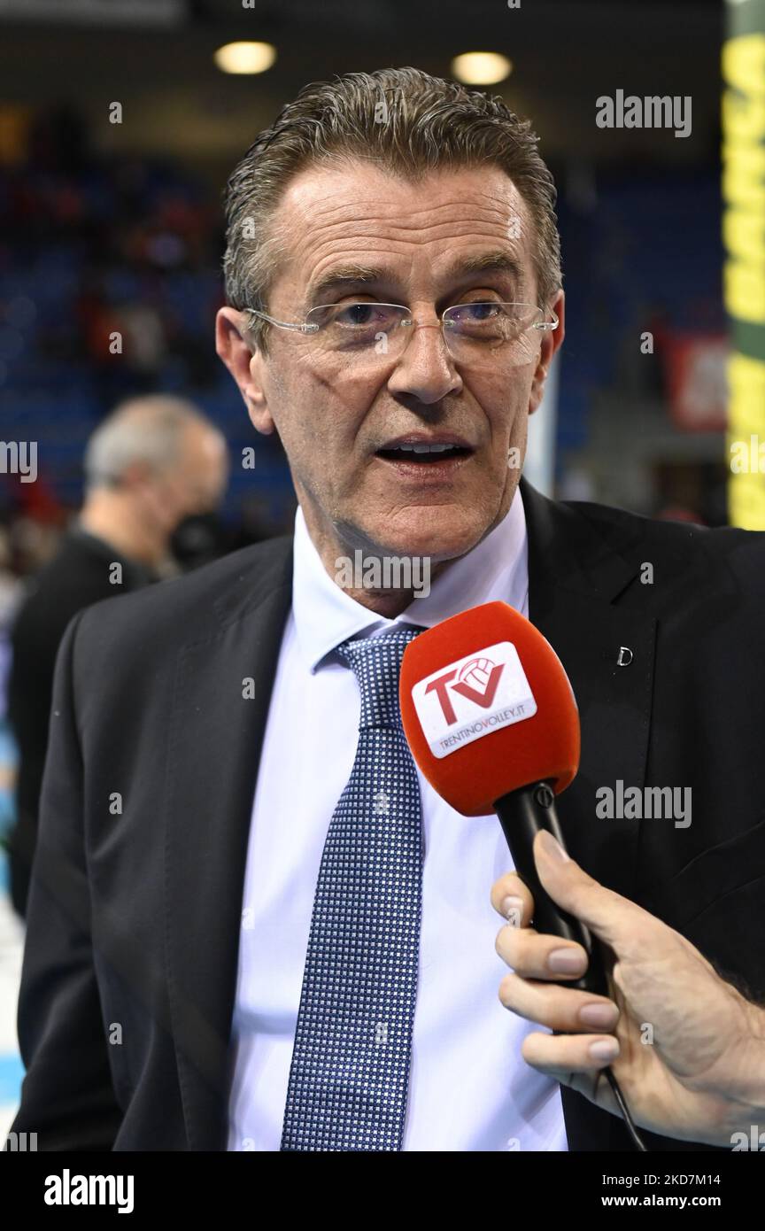 Angelo Lorenzetti (Coach of Itas Trentino) during the Volleyball Italian Serie A Men Superleague Championship Play Off - Cucine Lube Civitanova vs Itas Trentino on April 14, 2022 at the Eurosuole Forum in Civitanova Marche, Italy (Photo by Roberto Bartomeoli/LiveMedia/NurPhoto) Stock Photo