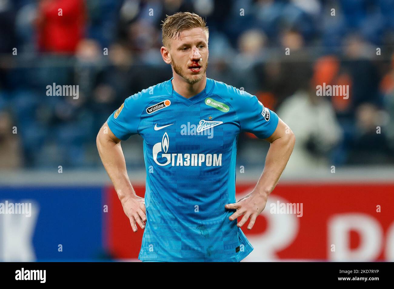 Dmitri Chistyakov of Zenit St. Petersburg looks on during the Russian Premier League match between FC Zenit Saint Petersburg and FC Ural Yekaterinburg on April 16, 2022 at Gazprom Arena in Saint Petersburg, Russia. (Photo by Mike Kireev/NurPhoto) Stock Photo