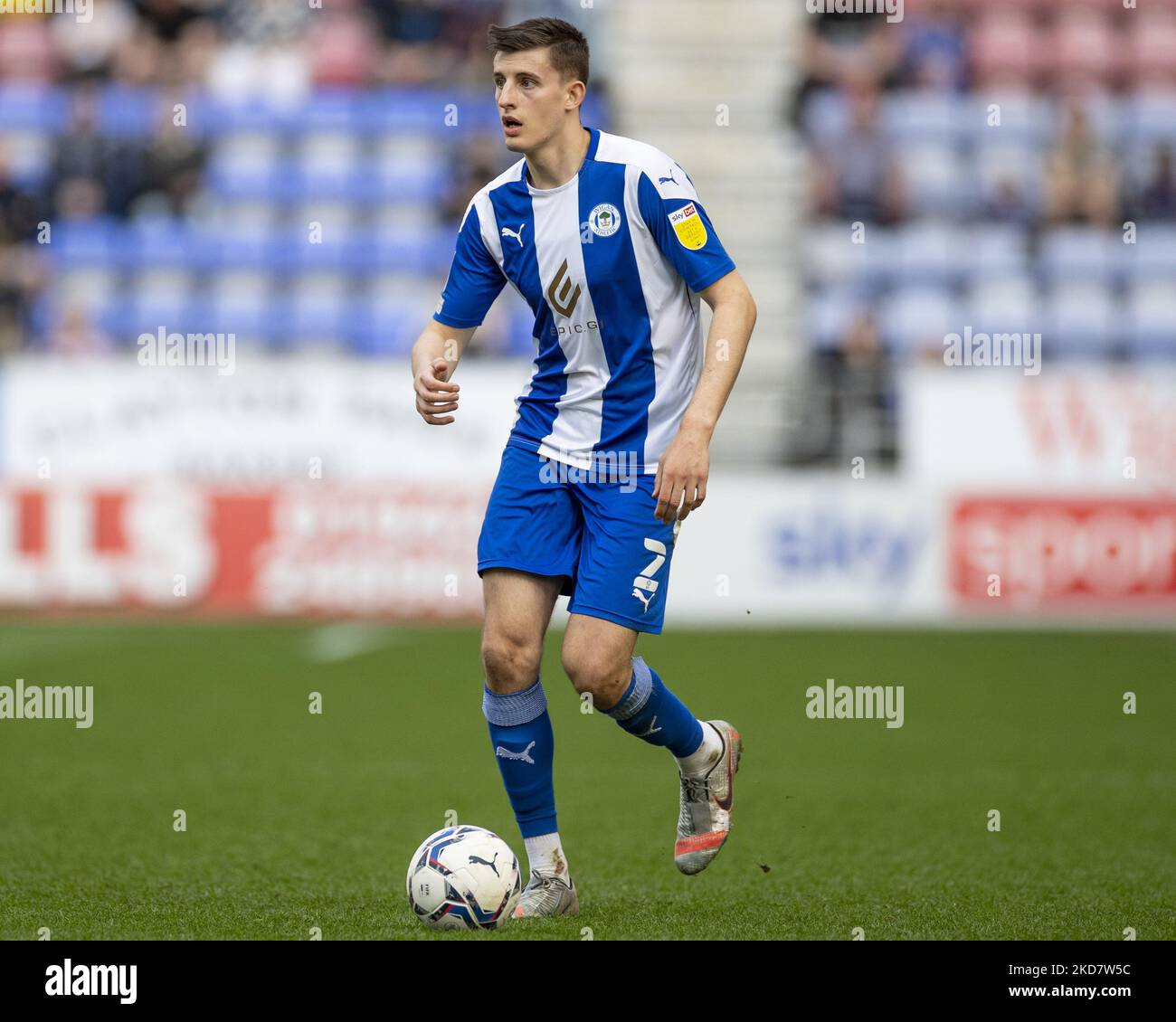 defender Kelland Watts (2)of Wigan Athletic during the Sky Bet League 1 match between Wigan Athletic and Cambridge United at the DW Stadium, Wigan on Saturday 16th April 2022. (Photo by Mike Morese/MI News/NurPhoto) Stock Photo