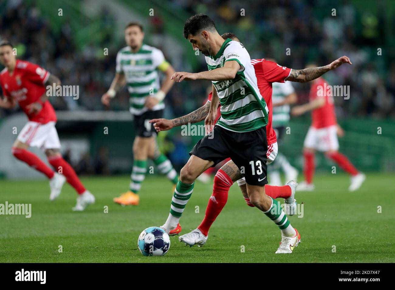 Luis Neto of Sporting CP in action during the Portuguese League football match between Sporting CP and SL Benfica at Jose Alvalade stadium in Lisbon, Portugal on April 17, 2022. (Photo by Pedro FiÃºza/NurPhoto) Stock Photo
