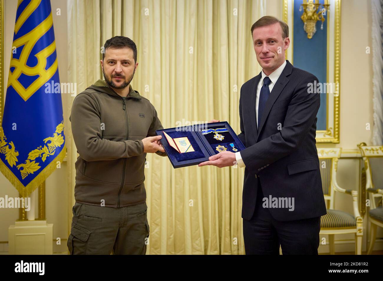 Ukraine President Volodymyr Zelensky had a meeting with National Security Advisor to the President of the United States Jake Sullivan who is on a visit to Ukraine.  The Head of State thanked the Advisor to the U.S. President Joseph Biden for the support to our country at a difficult time, when Russia carried out a full-scale invasion of Ukraine.  The parties discussed the issues of further support for Ukraine from the U.S. for the defense and liberation of its territory from the occupiers. Stock Photo