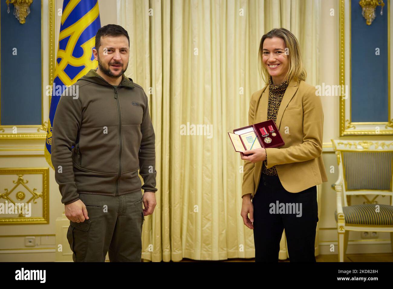 Ukraine President Volodymyr Zelensky had a meeting with National Security Advisor to the President of the United States Jake Sullivan who is on a visit to Ukraine. The Head of State also awarded Senior Director for Europe at the U.S. National Security Council Amanda Sloat - pictured here - with the Order of Merit of the III degree.  The Head of State thanked the Advisor to the U.S. President Joseph Biden for the support to our country at a difficult time, when Russia carried out a full-scale invasion of Ukraine. Stock Photo