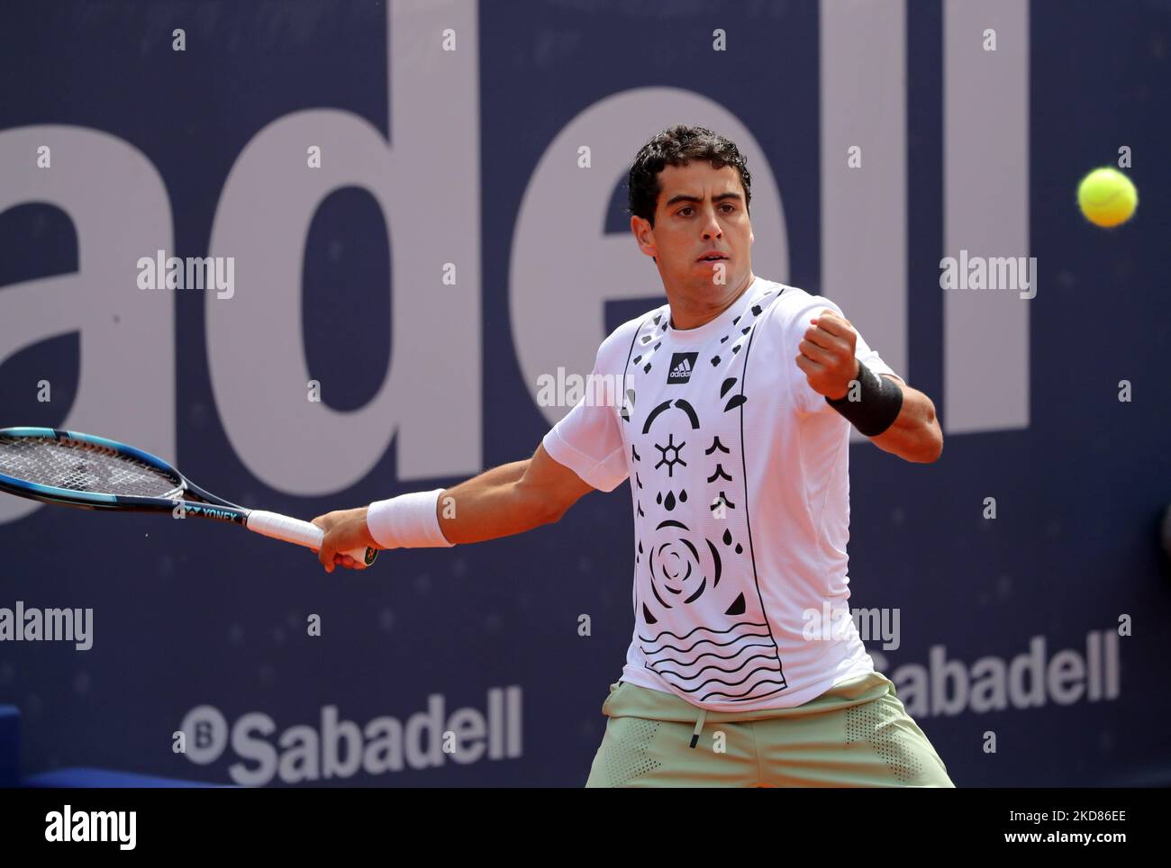 Jaume Munar during the match against Carlos Alcaraz, corresponding to the round of 16 of the Barcelona Open Banc Sabadell tennis tournament, 69th Conde de Godo Trophy, in Barcelona, on 22th April 2022. (Photo by Joan Valls/Urbanandsport /NurPhoto) Stock Photo
