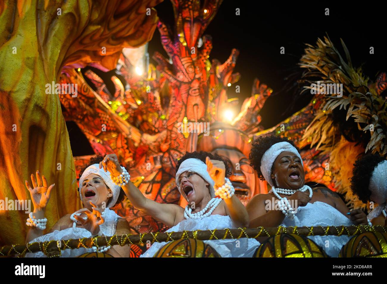 Members of Portela Samba School perform at the Marques de Sapucai ...