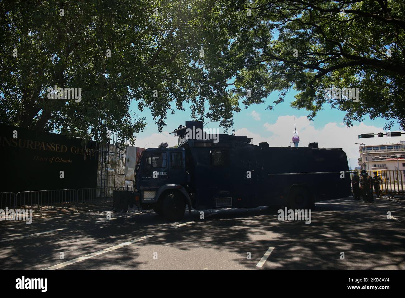Sri Lankan riot police officers gather near roadblocks during an anti ...