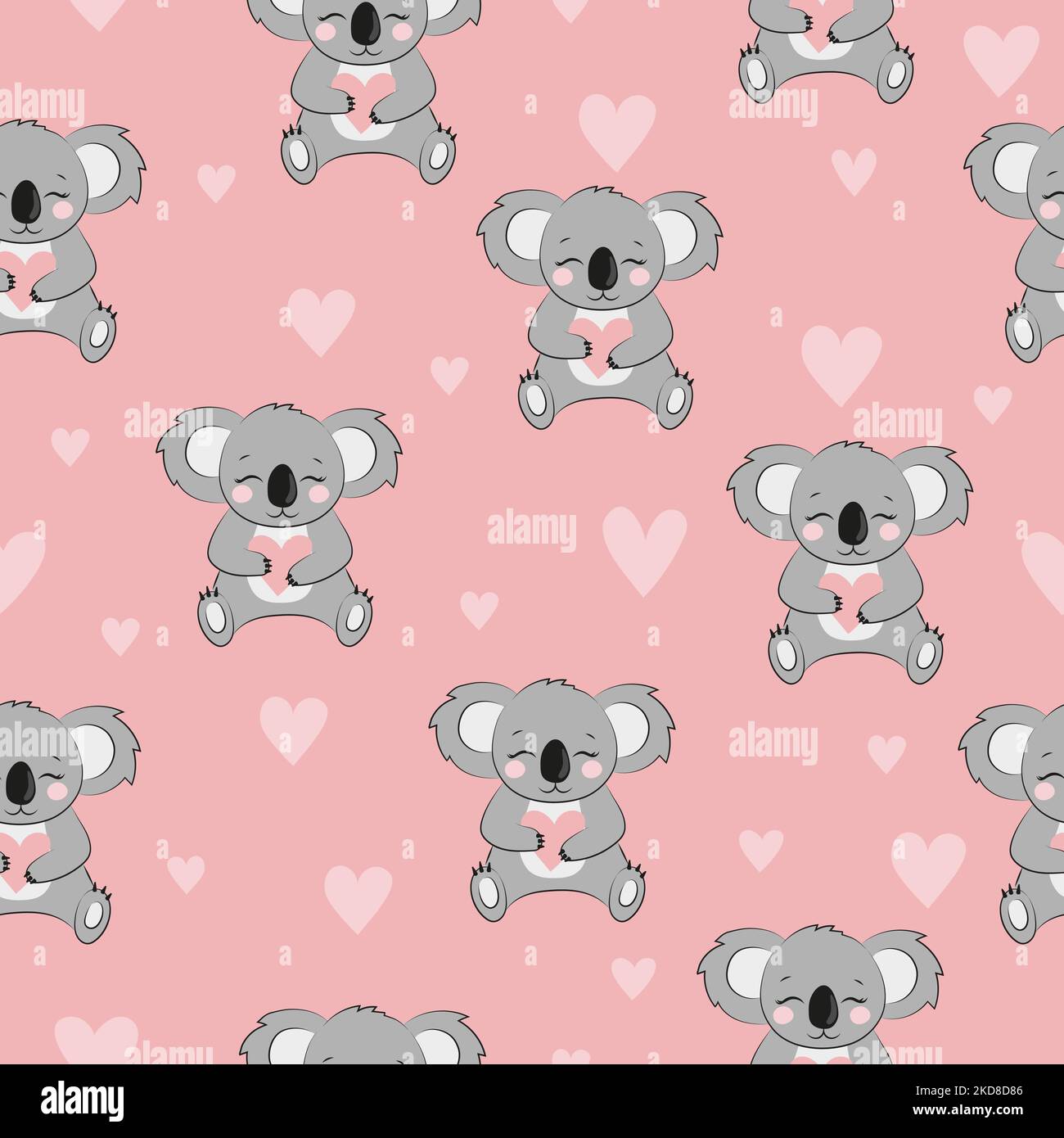 Seamless love pattern with cute cartoon koala and hearts Stock Vector ...