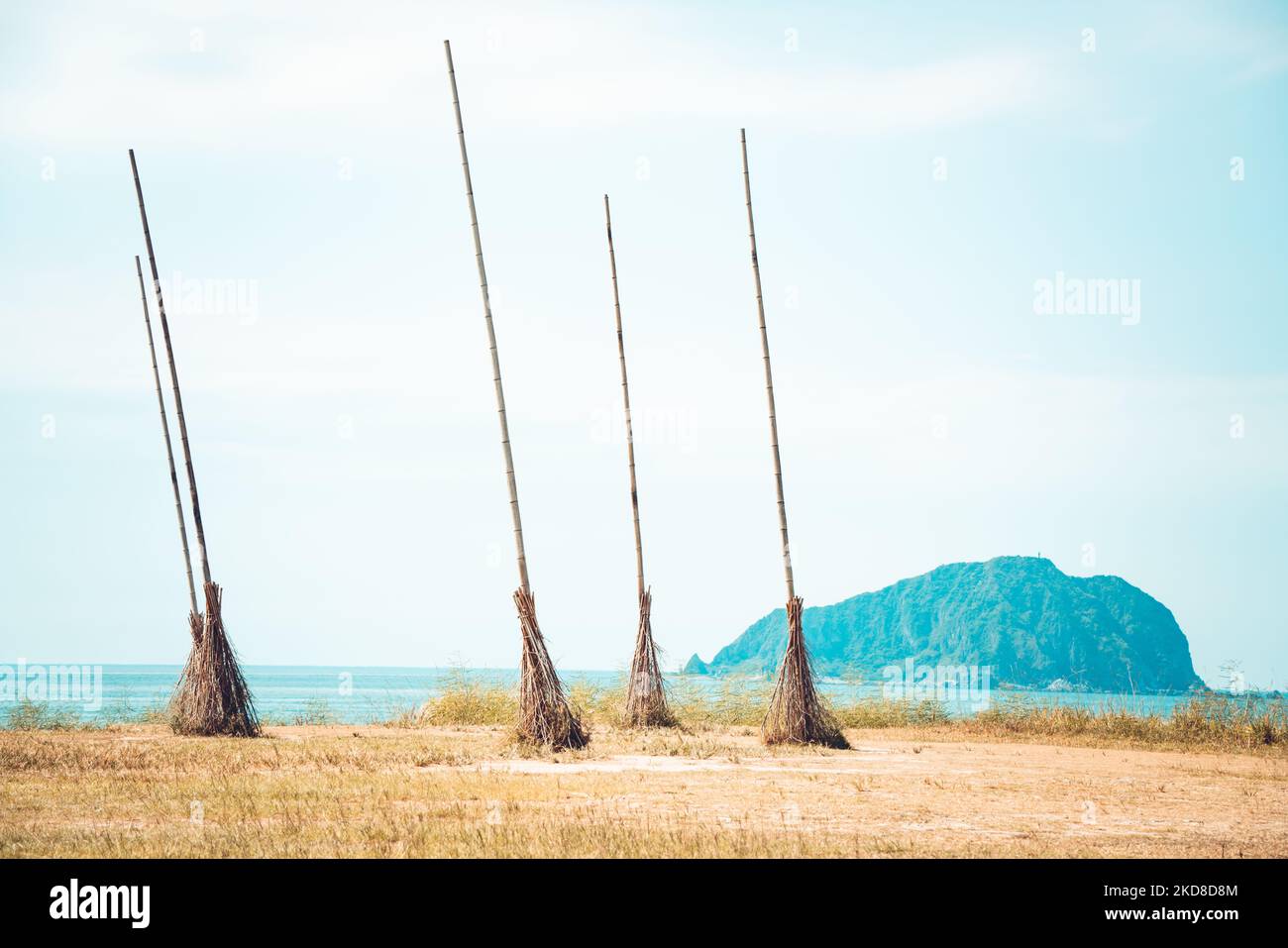 A beautiful shot of the 'flying broomstick installation art' in Chaojing Park, Keelung city, Taiwan Stock Photo