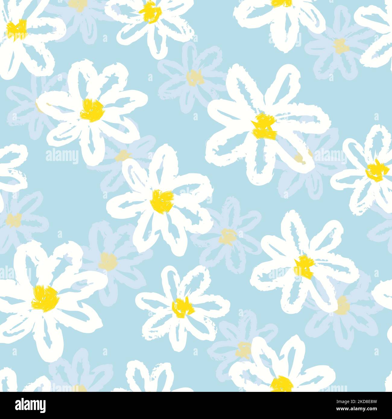 Seamless daisy pattern. Vector floral background with white chamomiles on blue Stock Vector