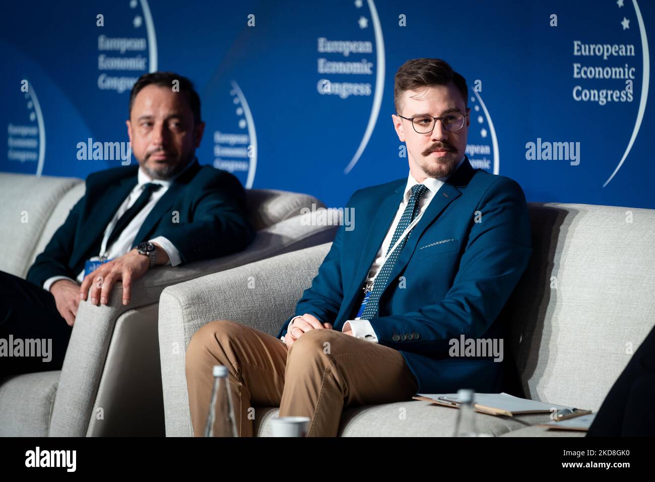 Sebastian Perczak (Managing Director, Commercial Bank Country Head, Citi),  Mateusz Piotrowski (US Internal and Foreign Policy Analyst) during the  European Economic Congress in Katowice, Poland on April 26, 2022 (Photo by  Mateusz