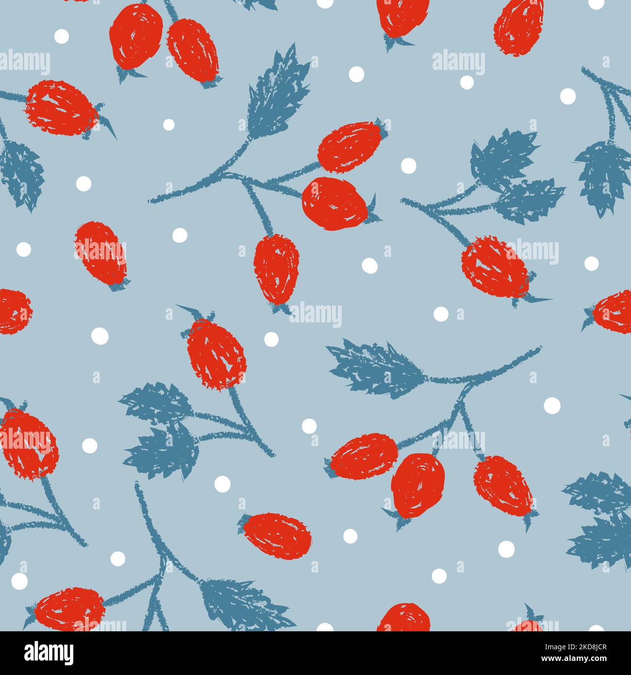 Seamless pattern with wild rose hip red berries. Vector hand drawn illustration Stock Vector