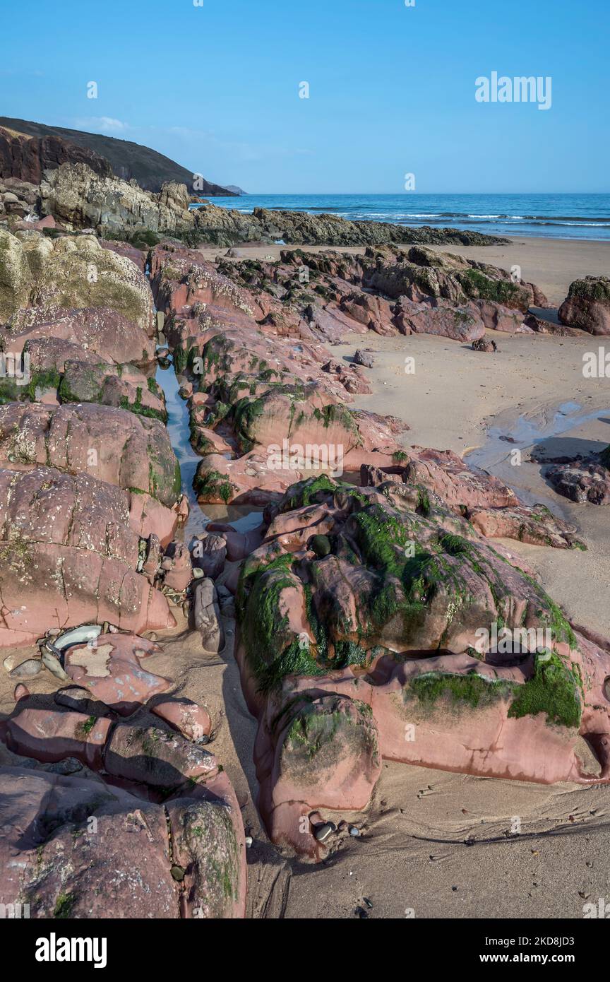 Rocks formed over millions of years at Freshwater East beach in