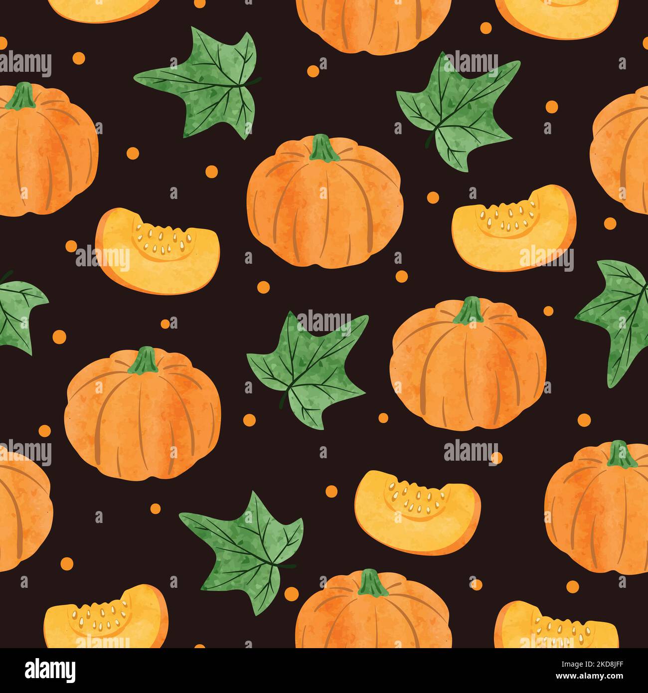 Seamless vector watercolor pumpkin pattern. Vegetable background Stock ...