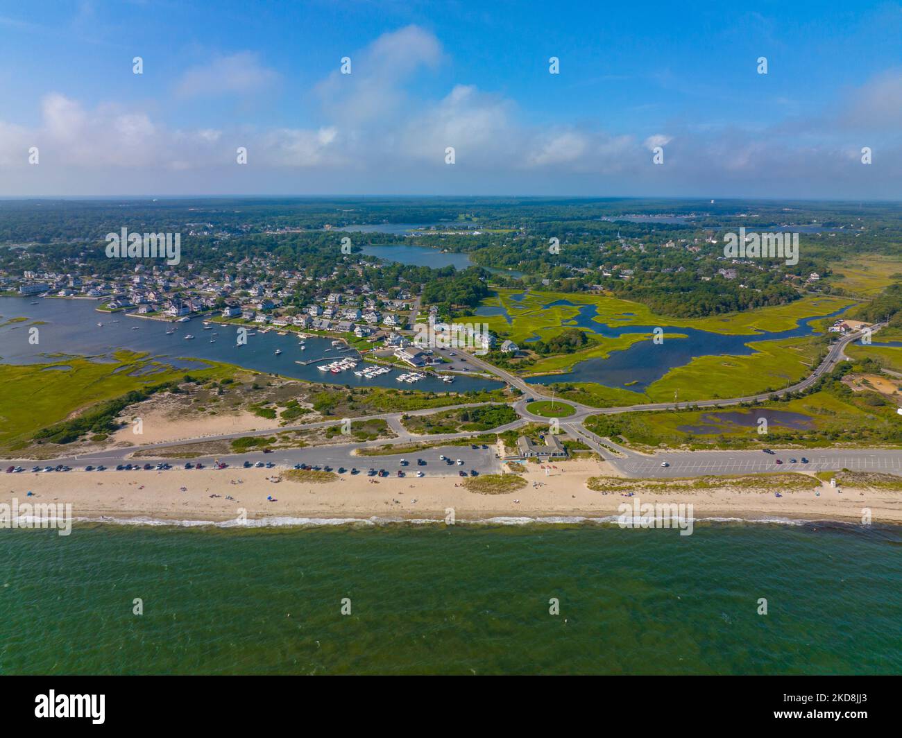 West Dennis Beach aerial view and West Dennis Yacht Club on Bass River