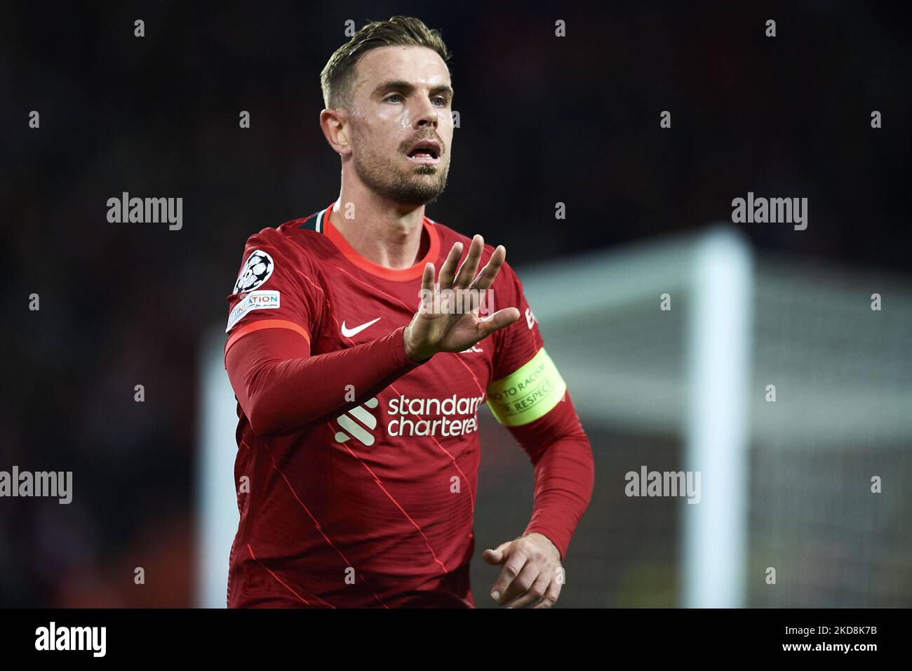 Jordan Henderson of Liverpool during the UEFA Champions League Semi Final Leg One match between Liverpool and Villarreal at Anfield on April 27, 2022 in Liverpool, United Kingdom. (Photo by Jose Breton/Pics Action/NurPhoto) Stock Photo
