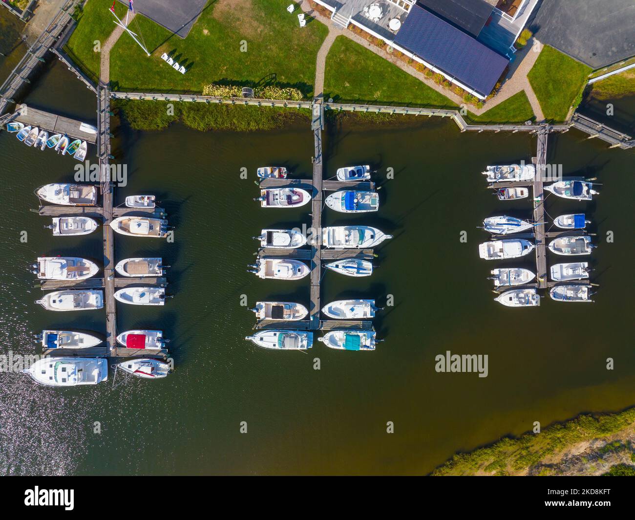 Aerial view of West Dennis Yacht Club on Bass River mouth near West