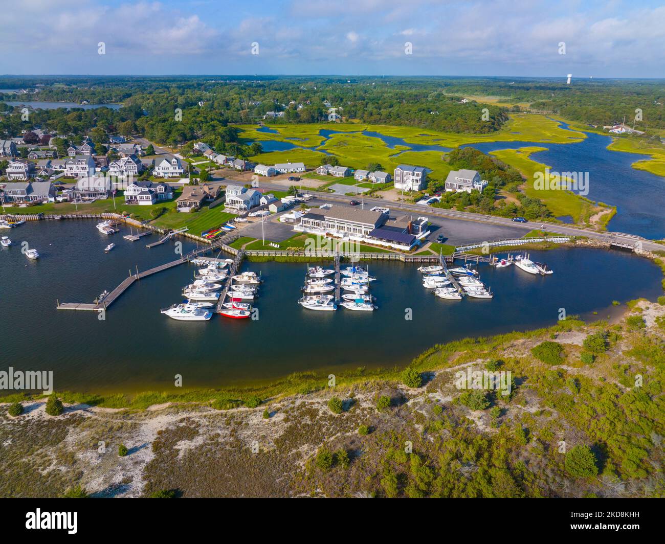 Aerial view of West Dennis Yacht Club on Bass River mouth near West