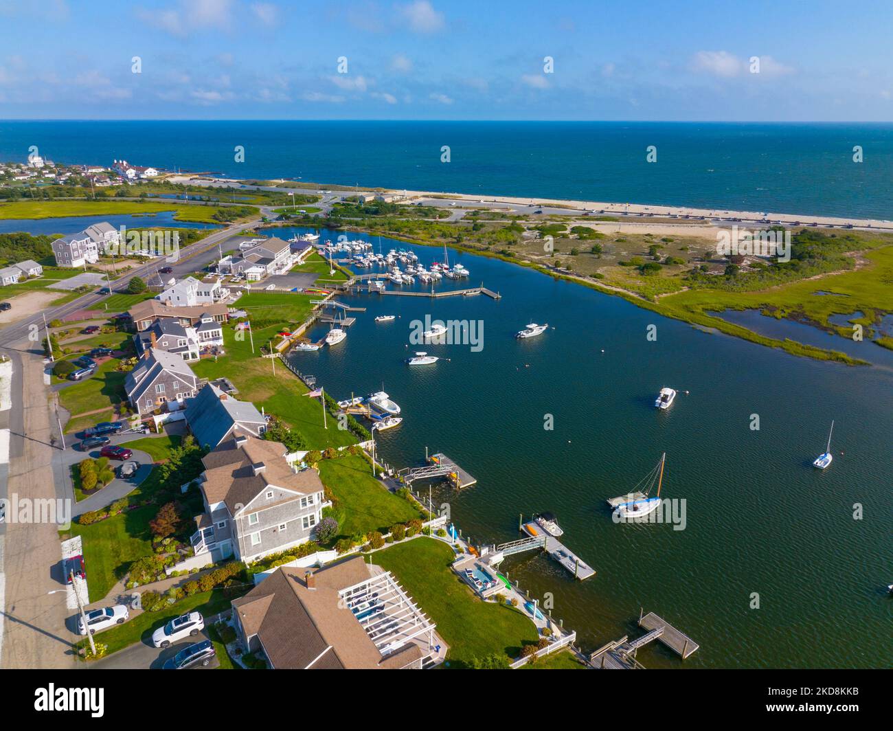 Aerial view of West Dennis Yacht Club on Bass River mouth near West