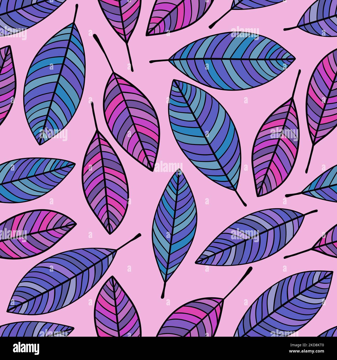 Seamless doodle abstract leaves pattern. Hand drawn vector leaf ...