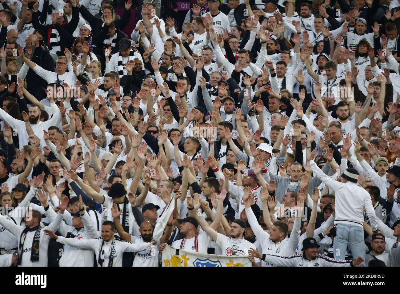 Eintracht Frankfurt Fans during Europe League Semi-Final 1st Leg between West Ham United and Eintracht Frankfurt at London Stadium Stadium , London, UK 28th April , 2022 (Photo by Action Foto Sport/NurPhoto) Stock Photo