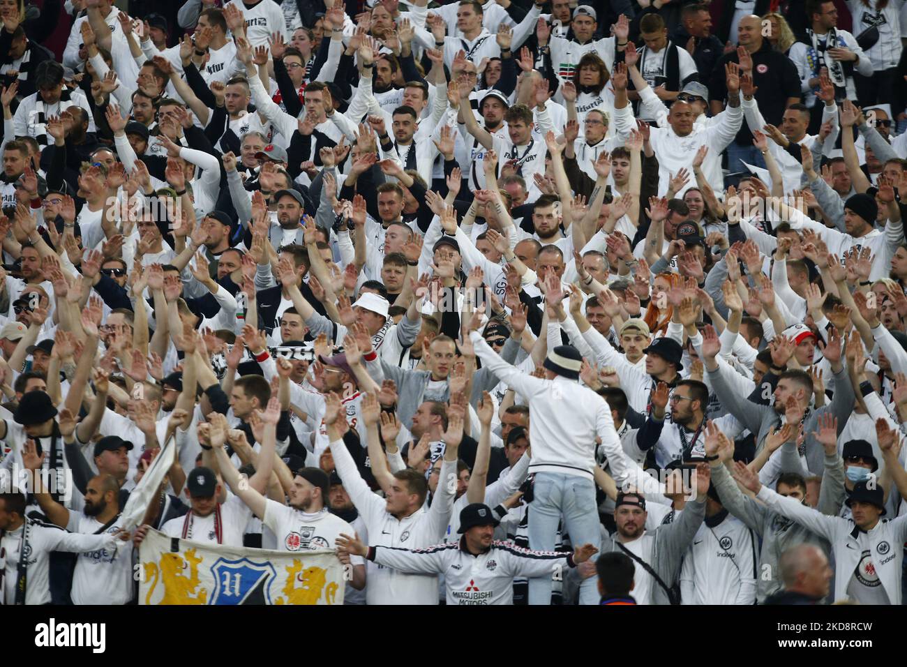 Eintracht Frankfurt Fans during Europe League Semi-Final 1st Leg between West Ham United and Eintracht Frankfurt at London Stadium Stadium , London, UK 28th April , 2022 (Photo by Action Foto Sport/NurPhoto) Stock Photo