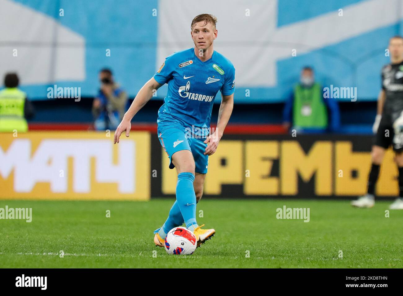 Dmitri Chistyakov of Zenit St. Petersburg in action during the Russian Premier League match between FC Zenit Saint Petersburg and FC Lokomotiv Moscow on April 30, 2022 at Gazprom Arena in Saint Petersburg, Russia. (Photo by Mike Kireev/NurPhoto) Stock Photo