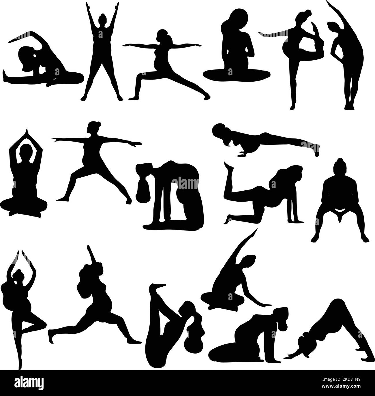 A set of pregnant women practicing yoga Stock Vector
