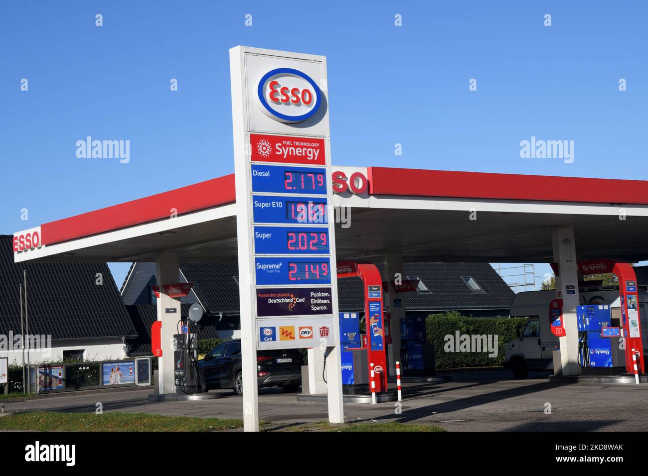 Burg/Fehmarn/Germany/05 November 2022/Petrol & Diesel prices on two Petrol station in Burg Fehmran German small tonw in Germany.  (Photo. Francis Joseph Dean/Dean Pictures. Stock Photo