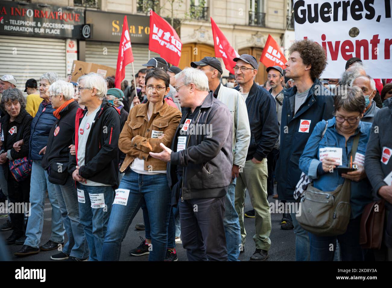 Nathalie Arthaud, leader and former presidential candidate of the Lutte Ouvrière party was present at the traditional May Day demonstration in Paris (Labor Day) marking International Workers' Day, starting from Place de la République in Paris, May 1, 2022. (Photo by Samuel Boivin/NurPhoto) Stock Photo