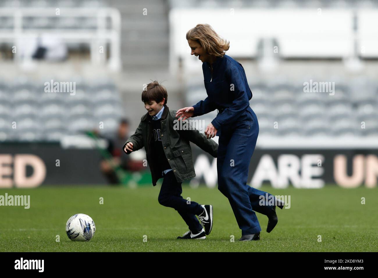 Newcastle United Co-Owner, Amanda Staveley plays football with her son after the FA Women's National League Division One between Newcastle United and Alnwick Town at St. James's Park, Newcastle on Monday 2nd May 2022. (Photo by Will Matthews/MI News/NurPhoto) Stock Photo
