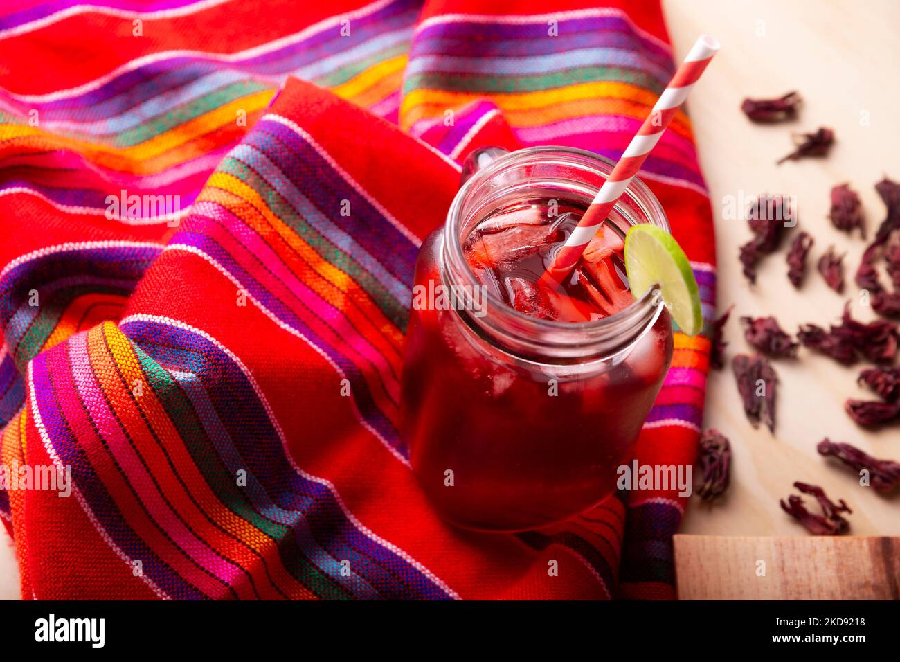 Agua de jamaica. Ibiscus tea made as an infusion from roselle flower